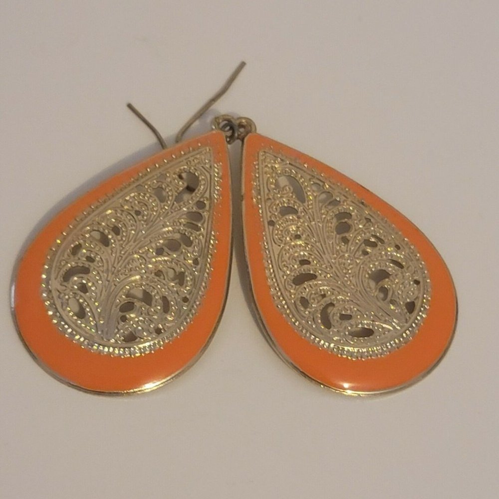 Orange/Gold Toned Teardrop Earrings
